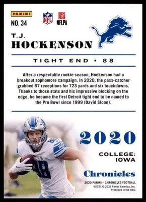 2020 Panini Chronicles T.J. Hockenson 34 Detroit Lions - Football Card Single