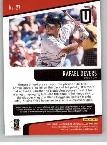 Baseball card from Panini Chronicles Unparallelled featuring Rafael Devers of the Red Sox