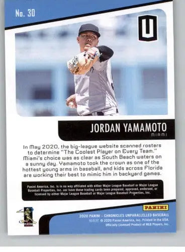 2020 Panini Chronicles Unparallelled #30 Jordan Yamamoto NM-MT Marlins ID:32176 - Baseball Card Single