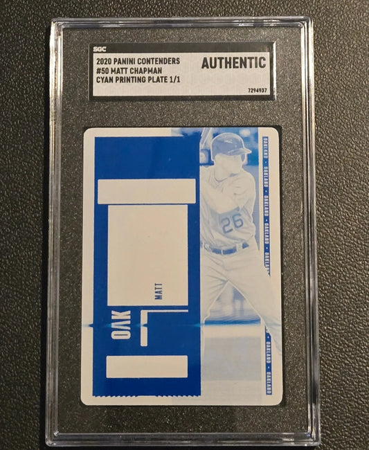 2020 Panini Contenders #50 Matt Chapman Printing Plates Cyan SGC Authentic #/1 - Baseball Card Single