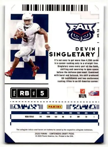 2020 Panini Contenders Draft Picks #32 Devin Singletary Florida Atla ID:55960 - Football Card Single