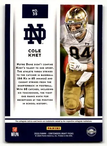 2020 Panini Contenders Draft Picks #35 Cole Kmet Notre Dame Fighting ID:55951 - Football Card Single