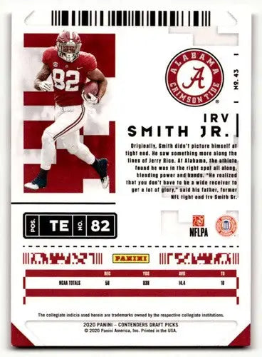 2020 Panini Contenders Draft Picks #43 Irv Smith Jr. Alabama Crimson ID:55946 - Football Card Single