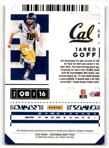 2020 Panini Contenders Draft Picks #47 Jared Goff Cal Golden Bears Foo ID:55958 - Football Card Single