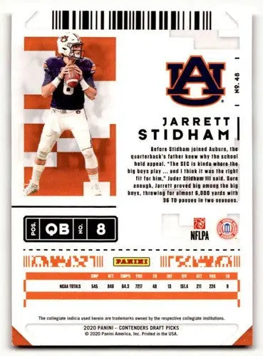2020 Panini Contenders Draft Picks #48 Jarrett Stidham Auburn Tigers ID:55966 - Football Card Single