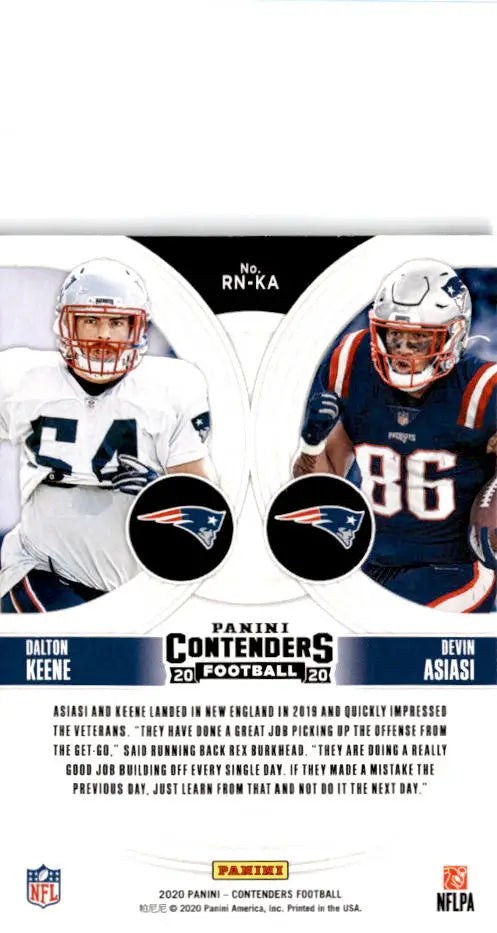 2020 Panini Contenders #RN-KA Dalton Keene / Devin Asiasi Round Numbers - Football Card Single
