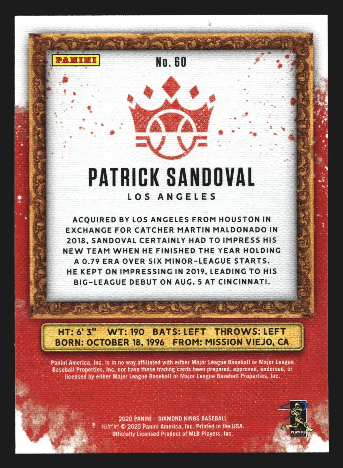 2020 Panini Diamond Kings #60 Patrick Sandoval Angels RC - Baseball Card Single