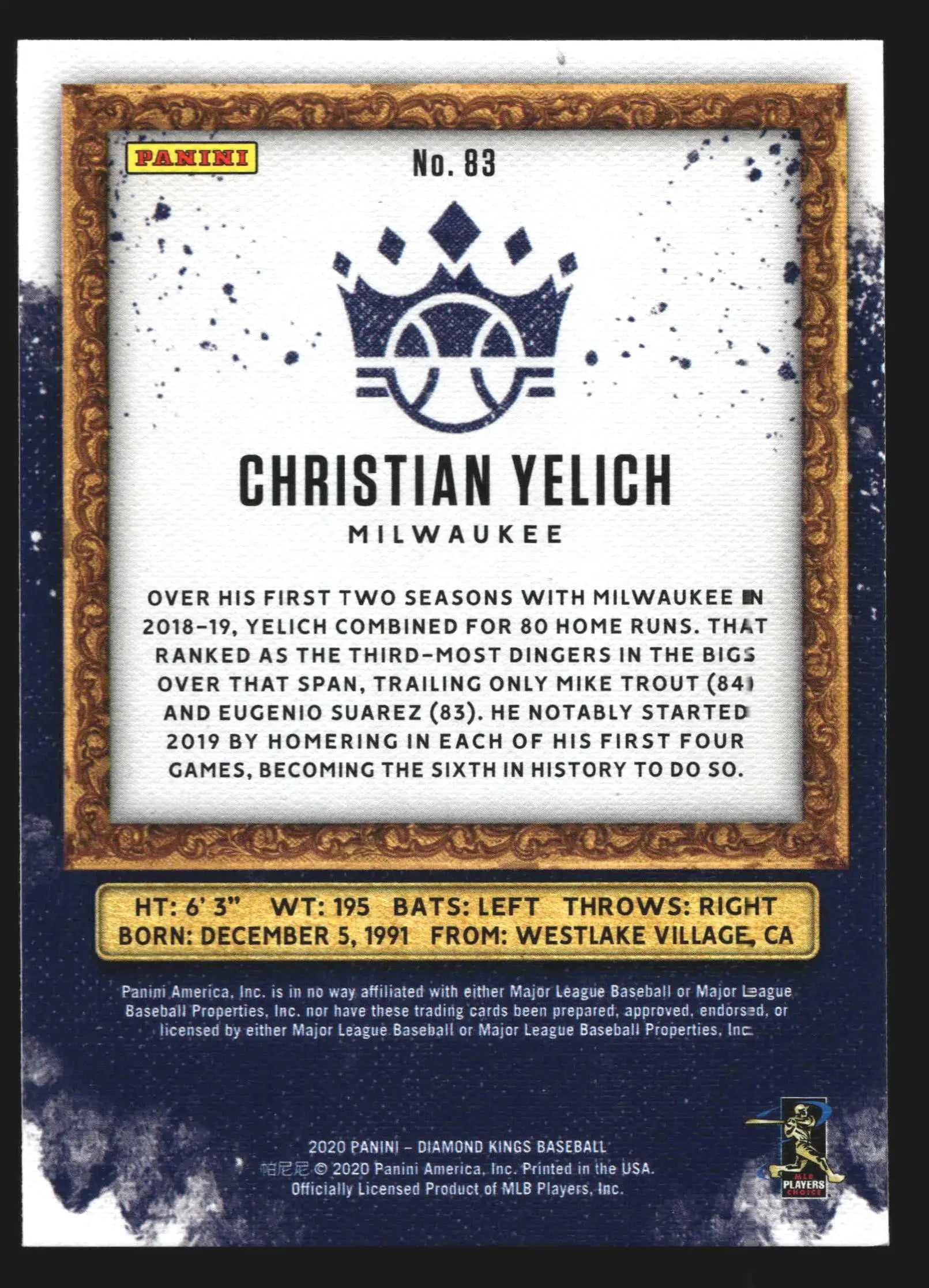 2020 Panini Diamond Kings #83 Christian Yelich Milwaukee Brewers - Baseball Card Single