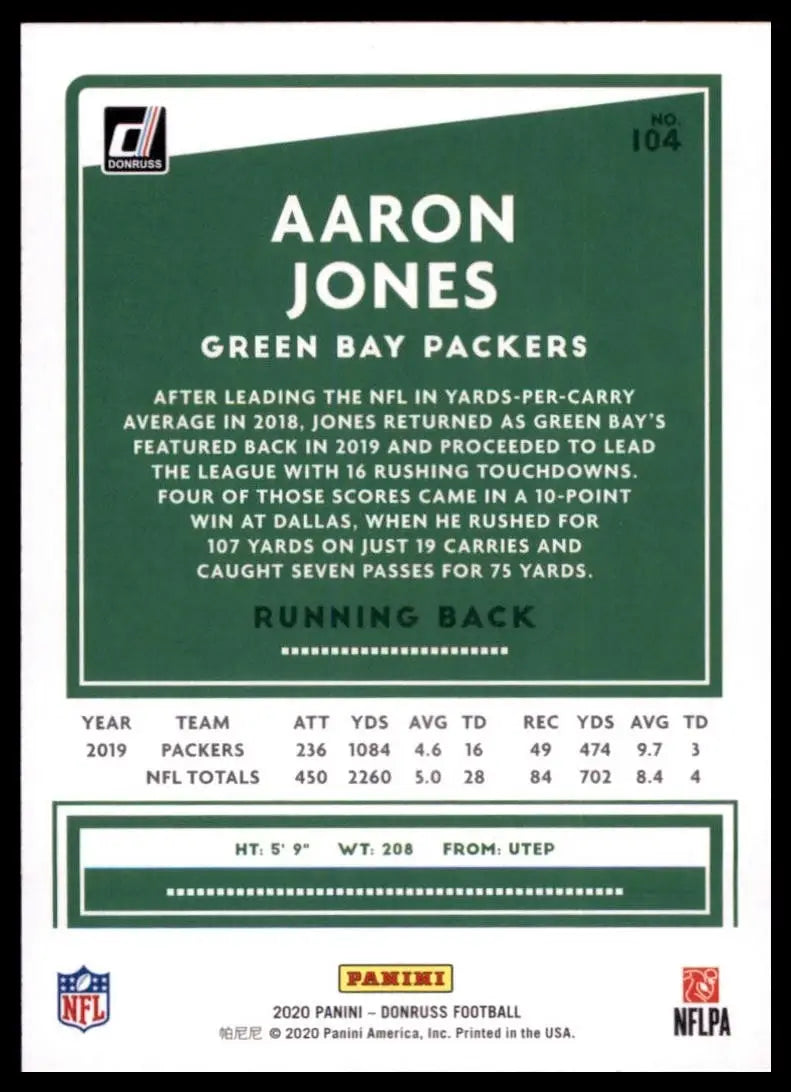 2020 Panini Donruss - Aaron Jones #104 Press Proof Blue