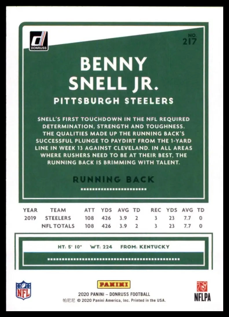 2020 Panini Donruss - Benny Snell Jr. #217 Press Proof Blue
