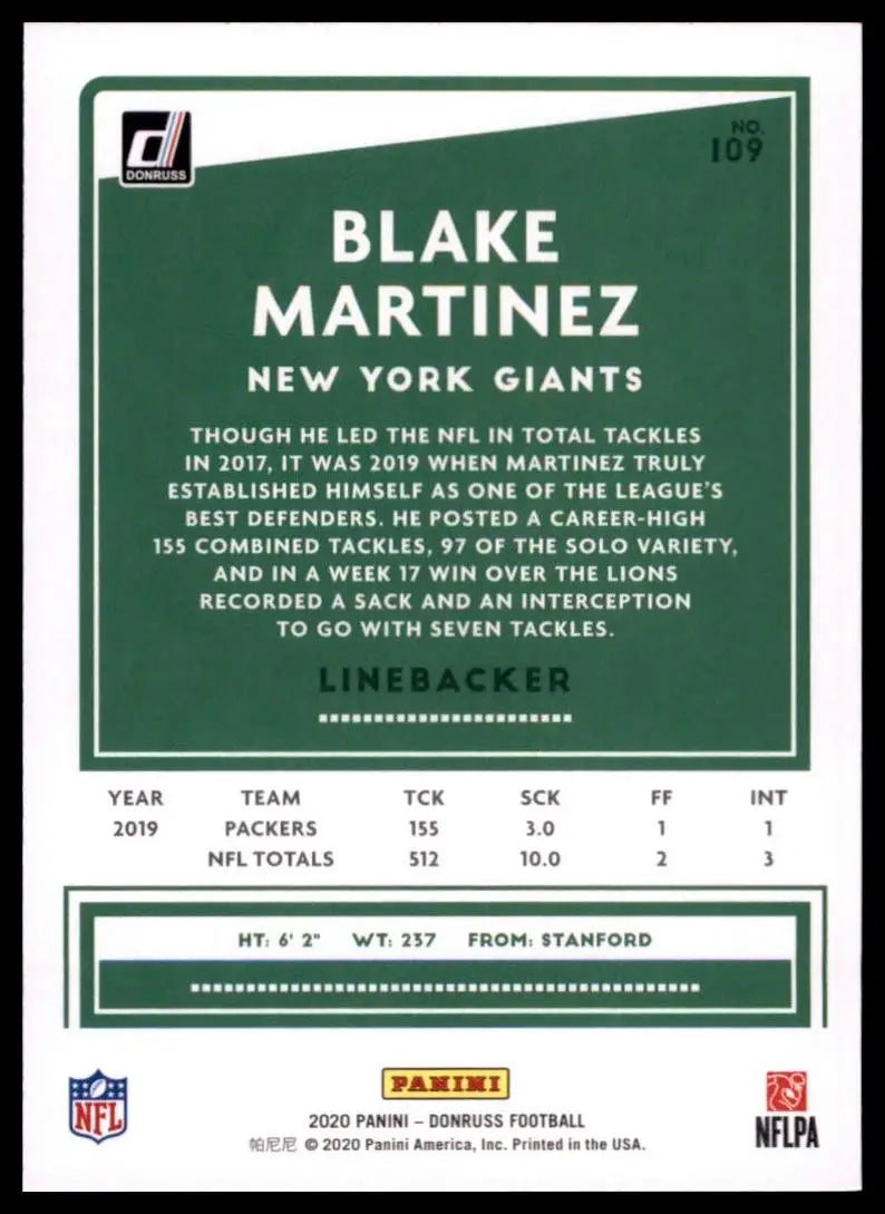 2020 Panini Donruss - Blake Martinez #109