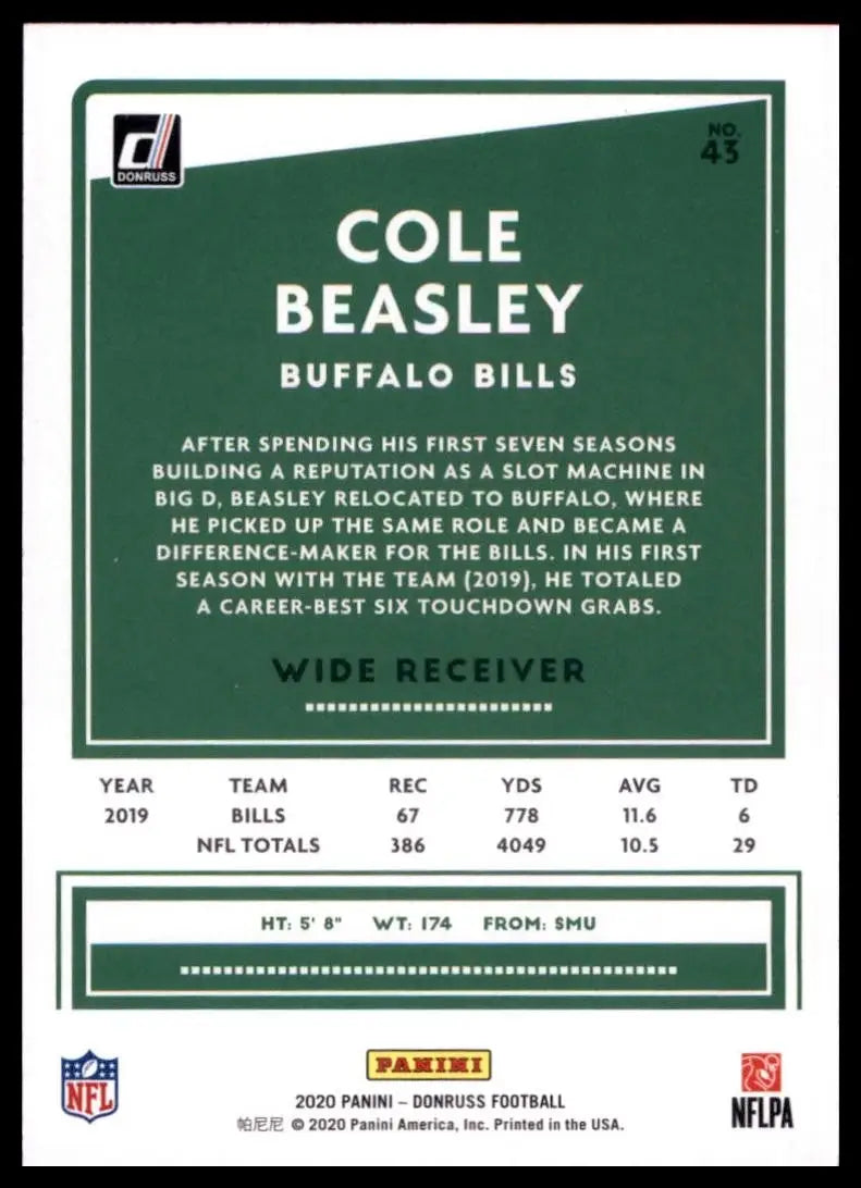2020 Panini Donruss - Cole Beasley #43 - Football Card Single