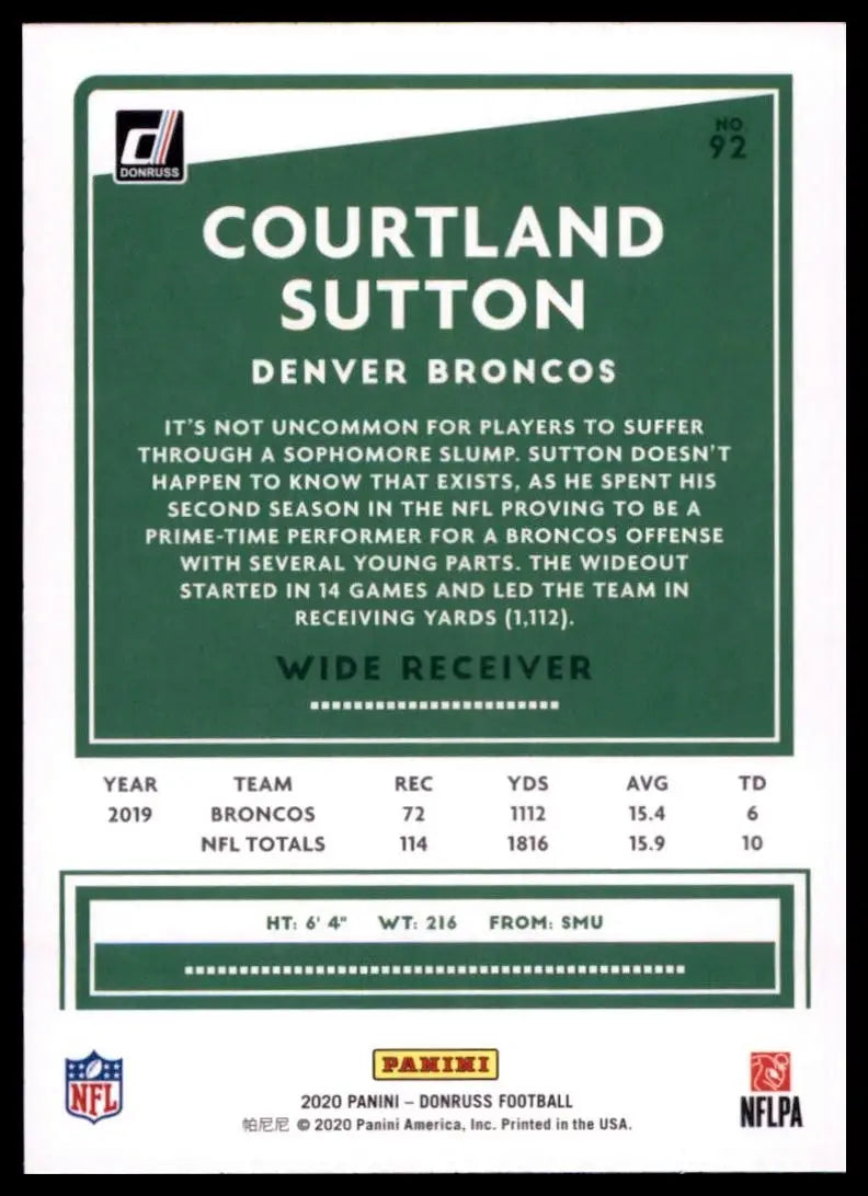 2020 Panini Donruss - Courtland Sutton #92 - Football Card Single