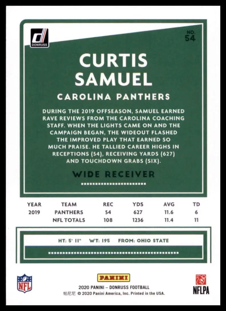 2020 Panini Donruss - Curtis Samuel #54 - Football Card Single