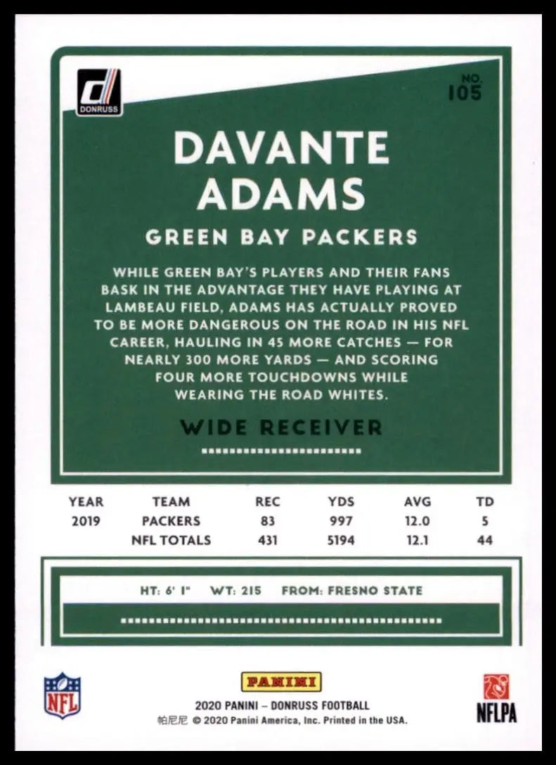 2020 Panini Donruss - Davante Adams #105 - Football Card Single