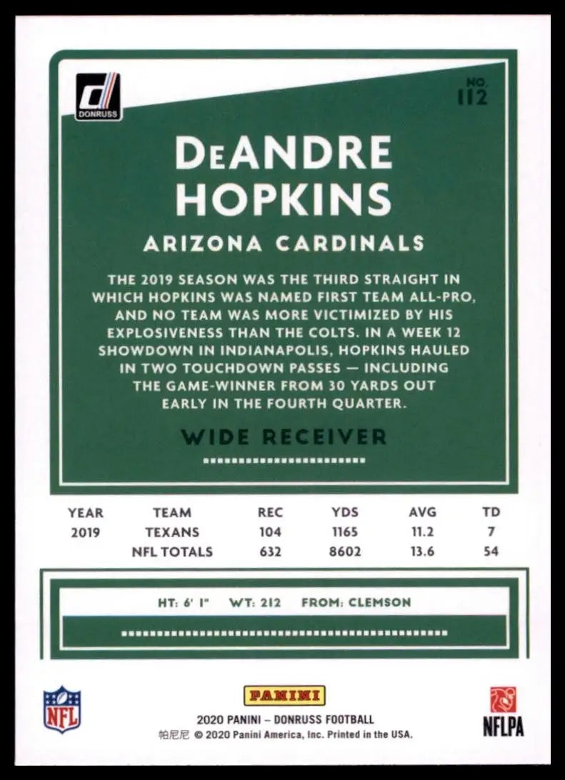 2020 Panini Donruss - DeAndre Hopkins #112 - Football Card Single