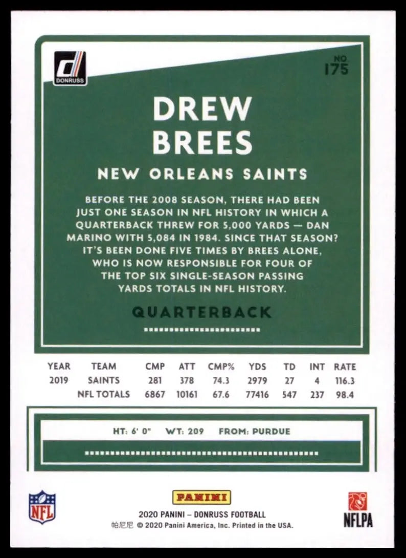 2020 Panini Donruss - Drew Brees #175 Press Proof Red