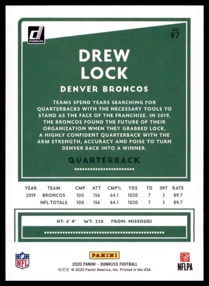 2020 Panini Donruss - Drew Lock #87 - Football Card Single
