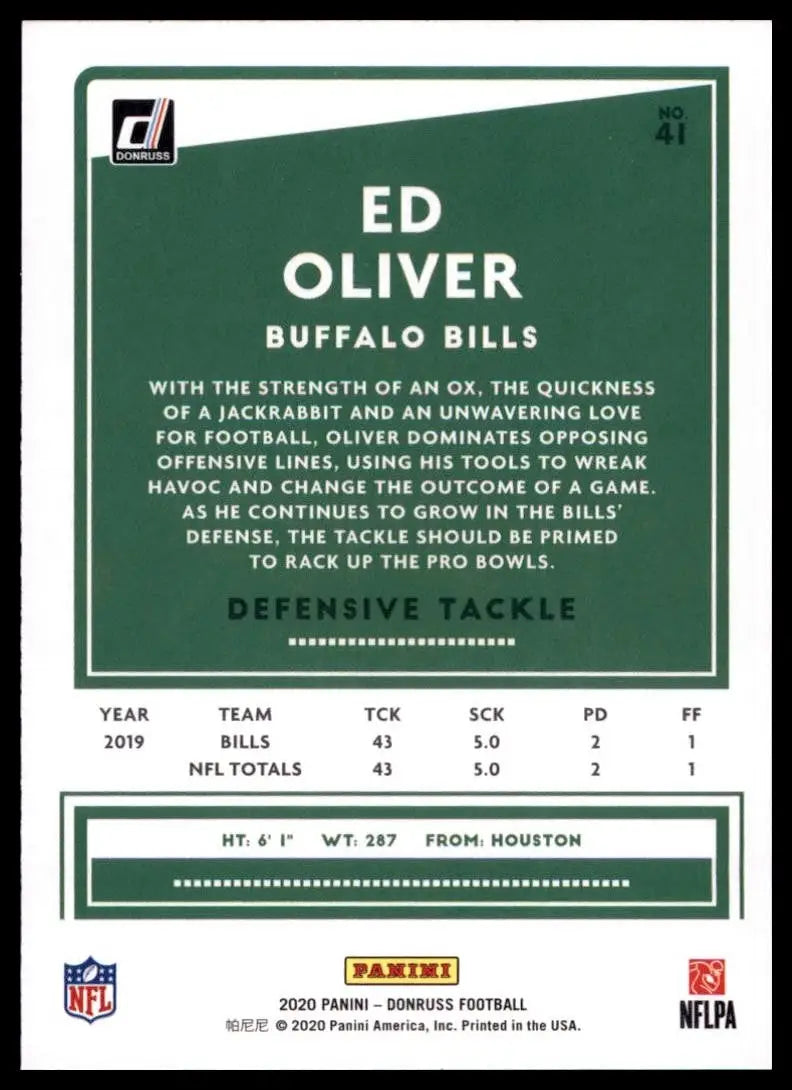2020 Panini Donruss - Ed Oliver #41 - Football Card Single