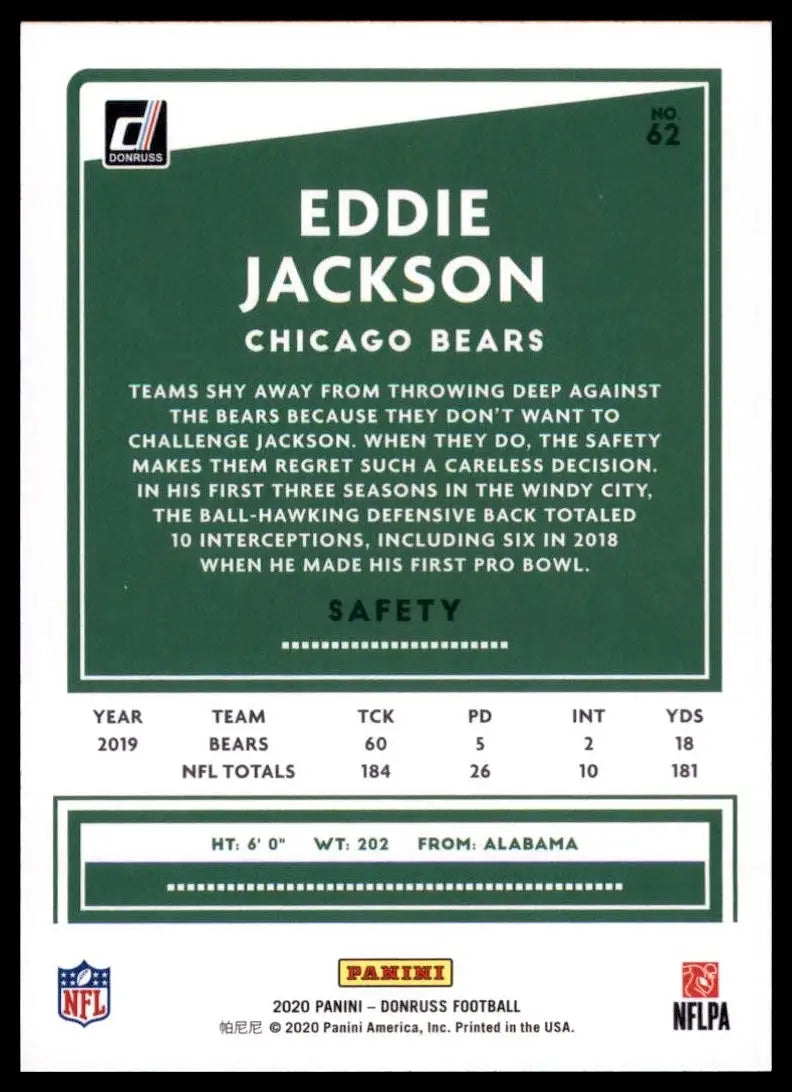 2020 Panini Donruss - Eddie Jackson #62 - Football Card Single