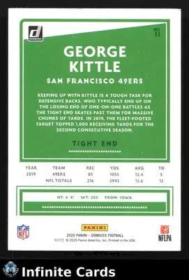 2020 Panini Donruss GEORGE KITTLE #11 Press Proof Yellow San Francisco 49ers - Football Card Single