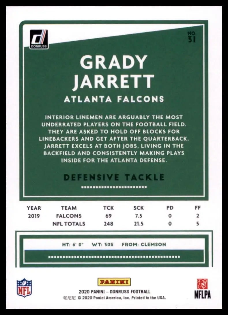 2020 Panini Donruss - Grady Jarrett #31 - Football Card Single