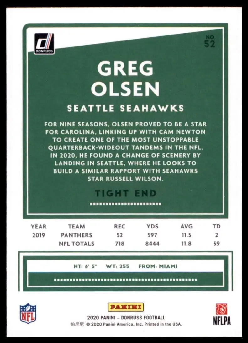 2020 Panini Donruss - Greg Olsen #52 - Football Card Single