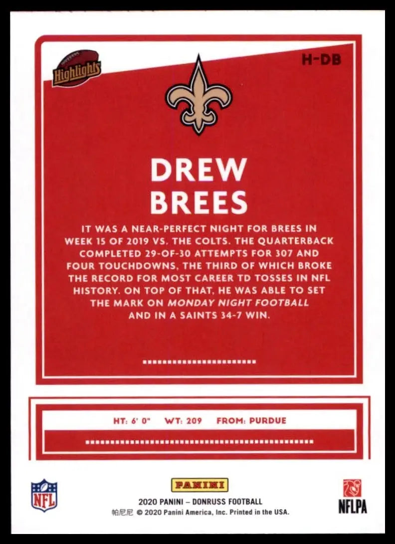 2020 Panini Donruss - Highlights Drew Brees #H-DB