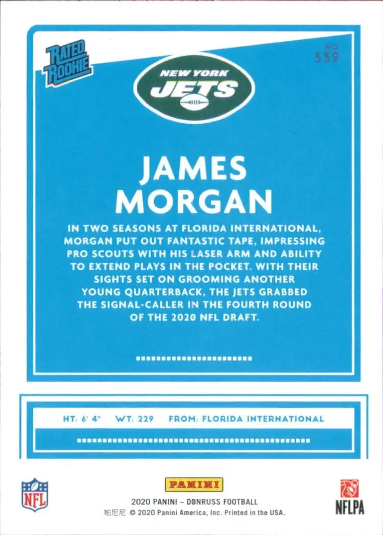 2020 Panini Donruss James Morgan Rated Rookie New York Jets Football Card NFL - Football Card Single