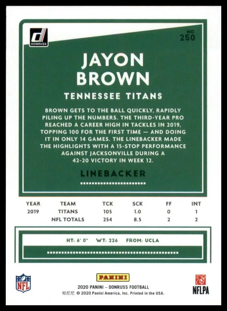 2020 Panini Donruss - Jayon Brown #250 - Football Card Single