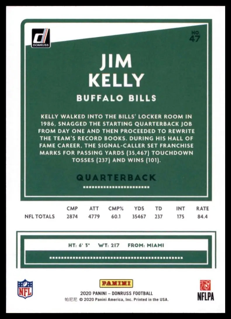 2020 Panini Donruss - Jim Kelly #47 - Football Card Single