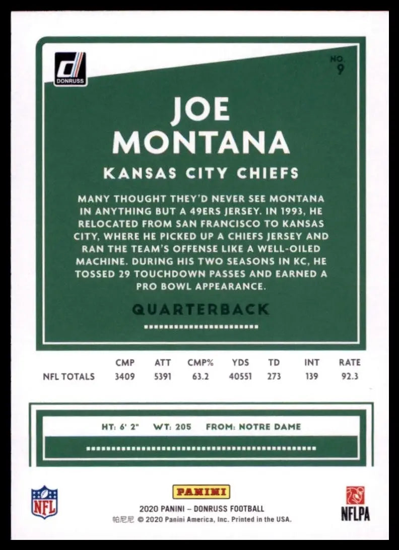 2020 Panini Donruss - Joe Montana #9 - Football Card Single