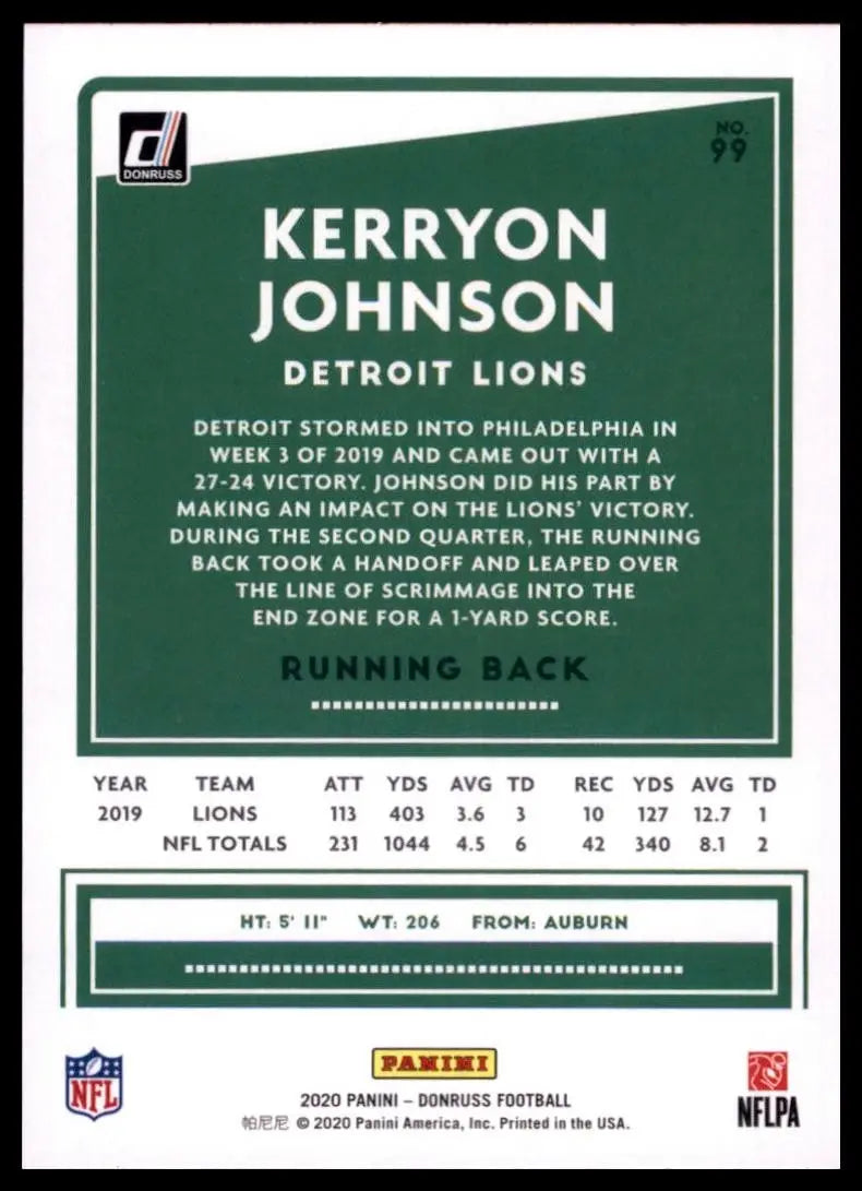 2020 Panini Donruss - Kerryon Johnson #99 - Football Card Single
