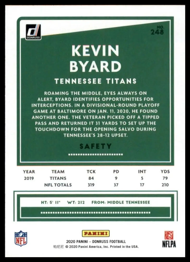 2020 Panini Donruss - Kevin Byard #248 - Football Card Single