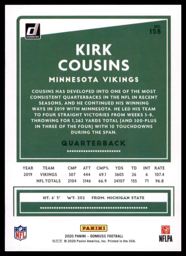 2020 Panini Donruss - Kirk Cousins #158 Press Proof Red