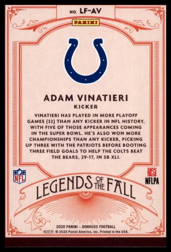 2020 Panini Donruss - Legends of the Fall Adam Vinatieri #LF-AV
