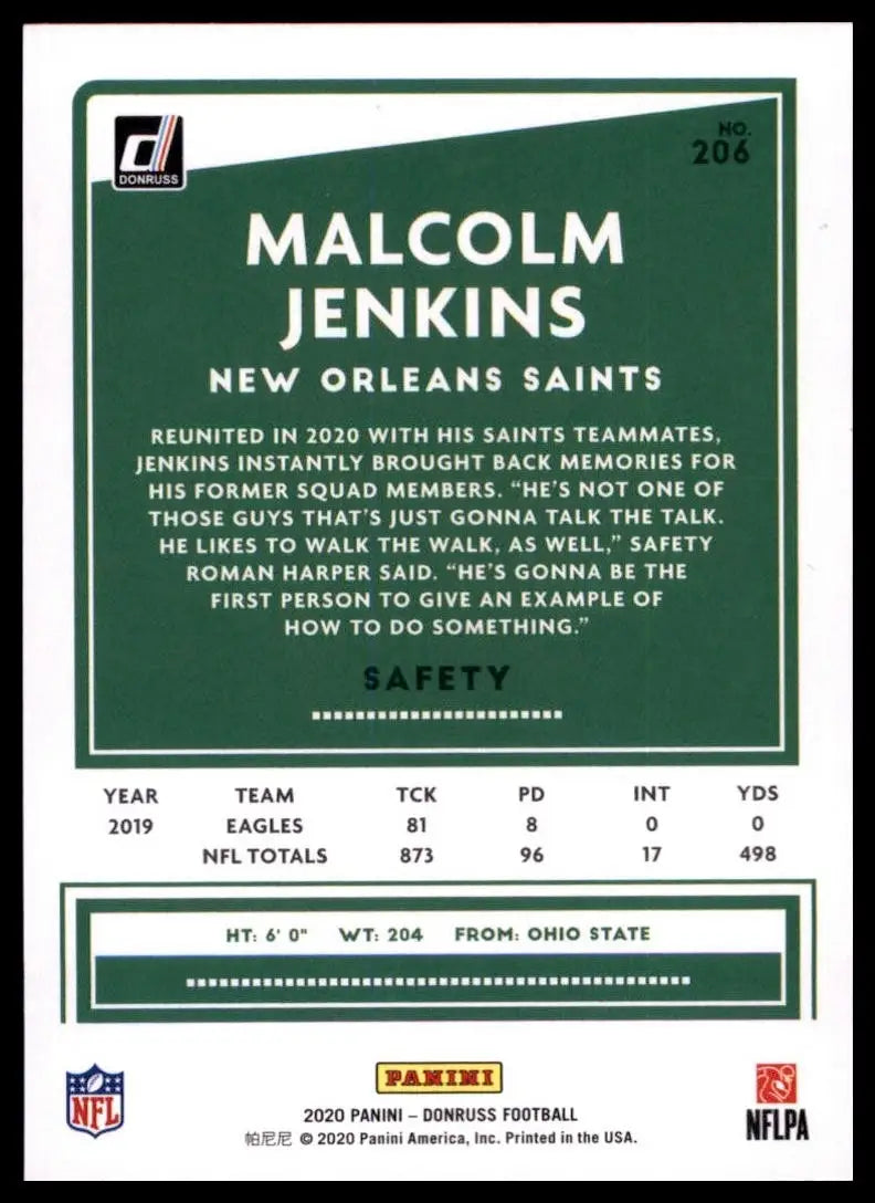 2020 Panini Donruss - Malcolm Jenkins #206 Press Proof Blue - Football Card Single