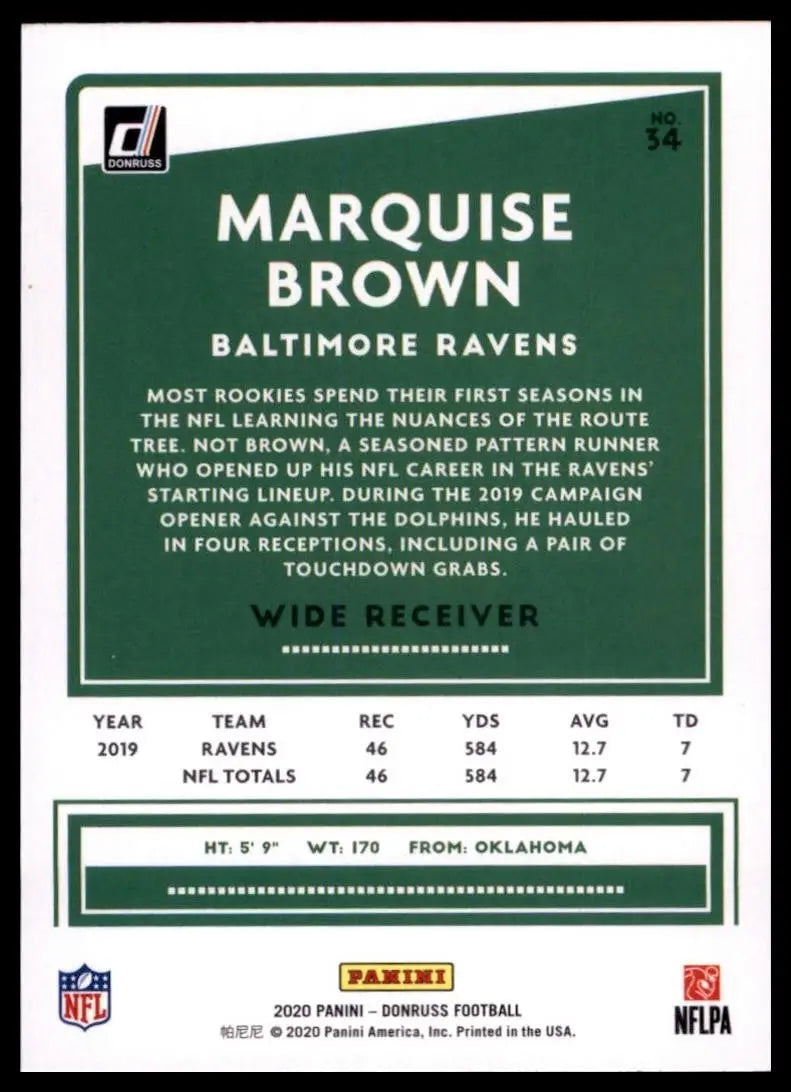 2020 Panini Donruss - Marquise Brown #34 Press Proof Blue