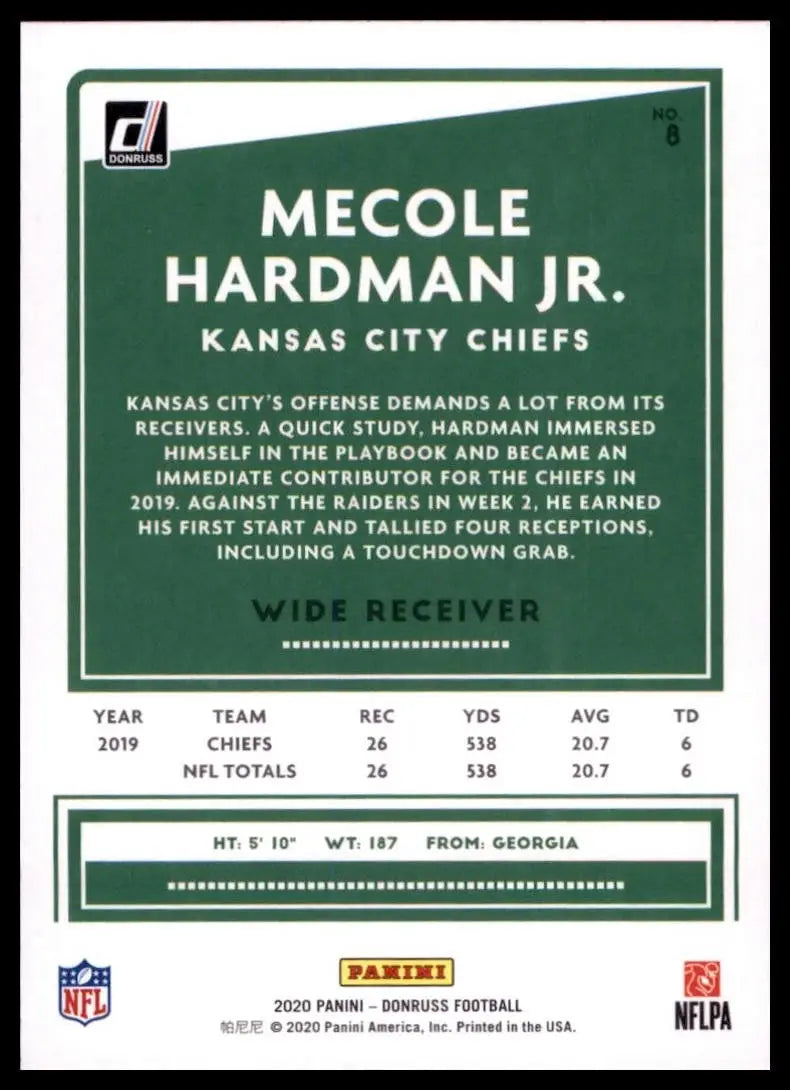 2020 Panini Donruss - Mecole Hardman Jr. #8 Press Proof Blue - Football Card Single