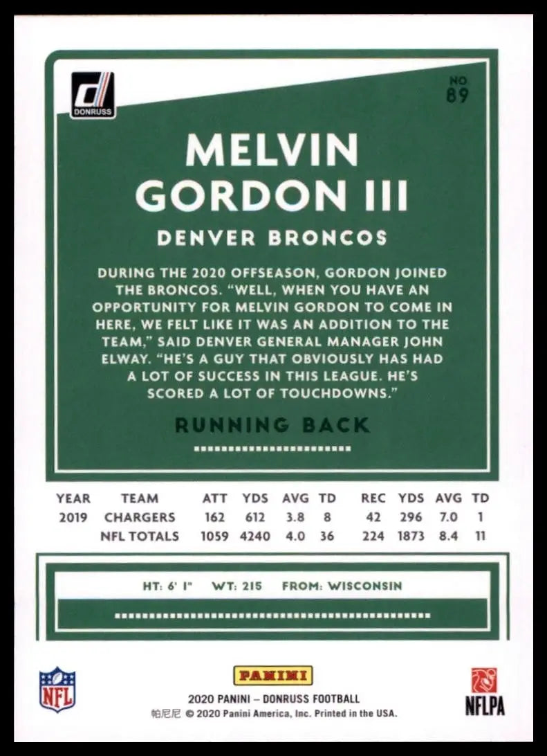 2020 Panini Donruss - Melvin Gordon #89 - Football Card Single