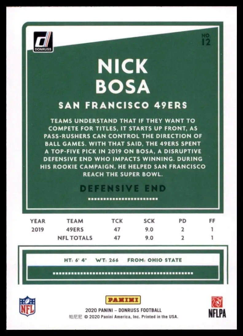 2020 Panini Donruss - Nick Bosa #12 - Football Card Single