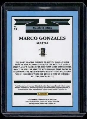 2020 Panini Donruss Optic Diamond Kings Marco Gonzales #22 Baseball - Baseball Card Single