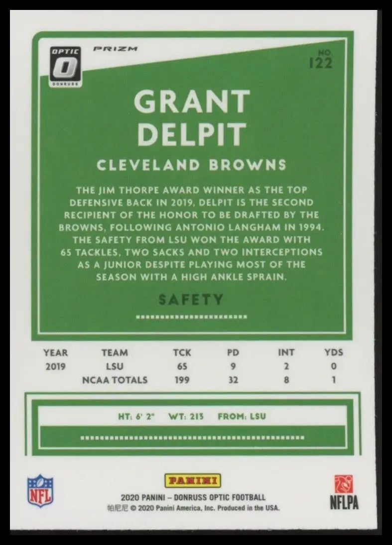 2020 Panini Donruss Optic Holo Rookie Grant Delpit #122 Cleveland Browns Card - Football Card Single