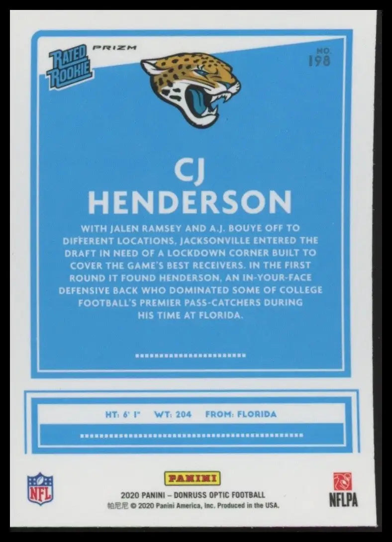 2020 Panini Donruss Optic Purple Shock Rookie CJ Henderson #198 Jaguars Football - Football Card Single