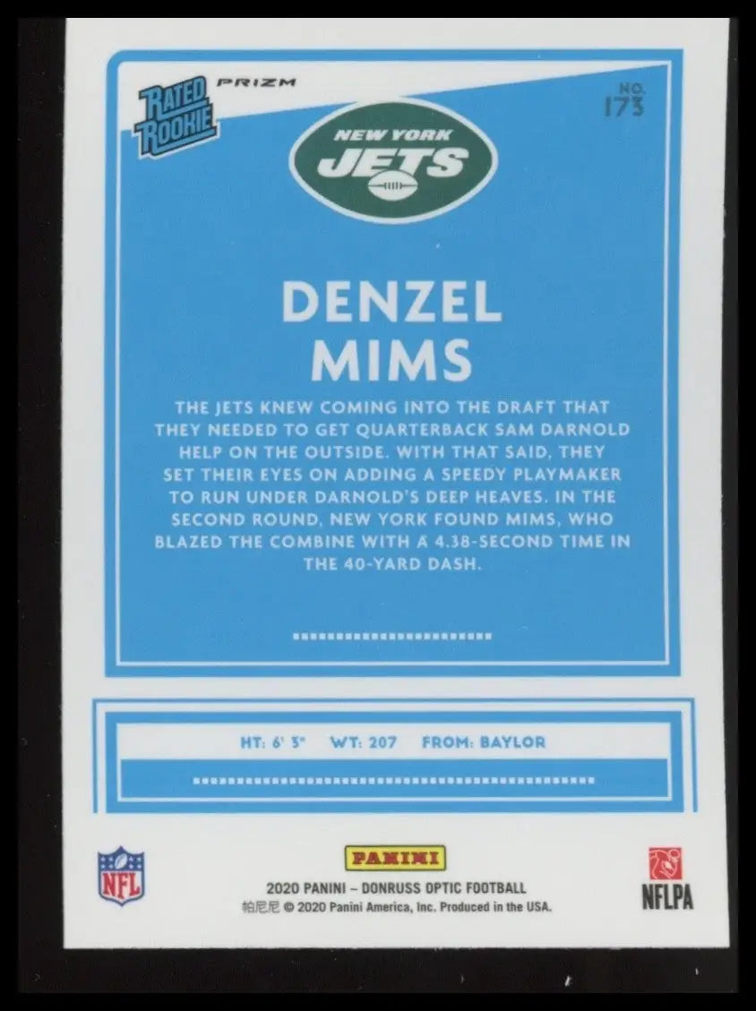 2020 Panini Donruss Optic Purple Shock Rookie Denzel Mims #173 New York Jets NFL - Football Card Single