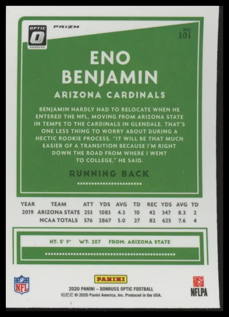 2020 Panini Donruss Optic Purple Shock Rookie Eno Benjamin #101 Arizona Cardinal - Football Card Single