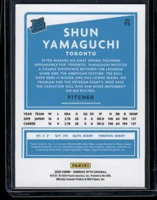 2020 Panini Donruss Optic Rated Rookie Shun Yamaguchi #95 Baseball - Baseball Card Single