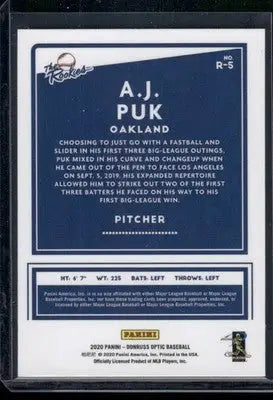 2020 Panini Donruss Optic The Rookies A.J. Puk #R-5 Baseball - Baseball Card Single