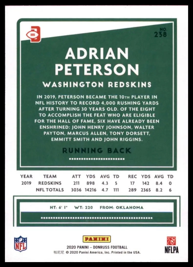 2020 Panini Donruss - Photo Variation Adrian Peterson #238 Press Proof Red