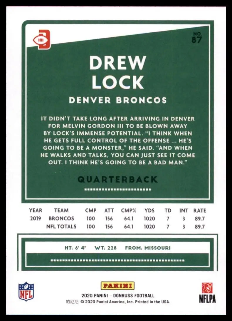 2020 Panini Donruss - Photo Variation Drew Lock #87 Press Proof Blue